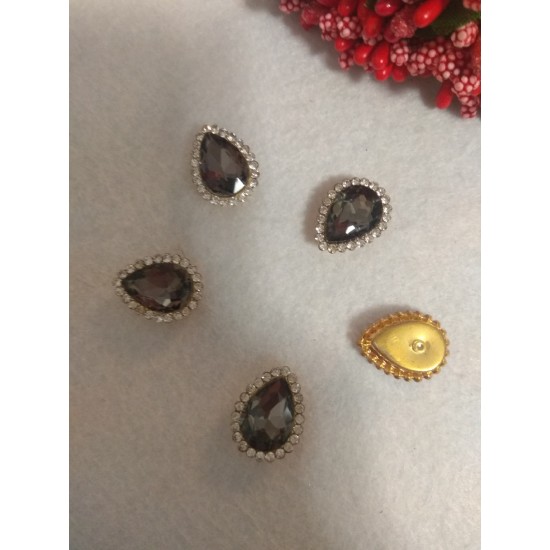 Стразы пришивные в золотой оправе 14*18 мм "Капля" , графитовый, цена за 1 шт